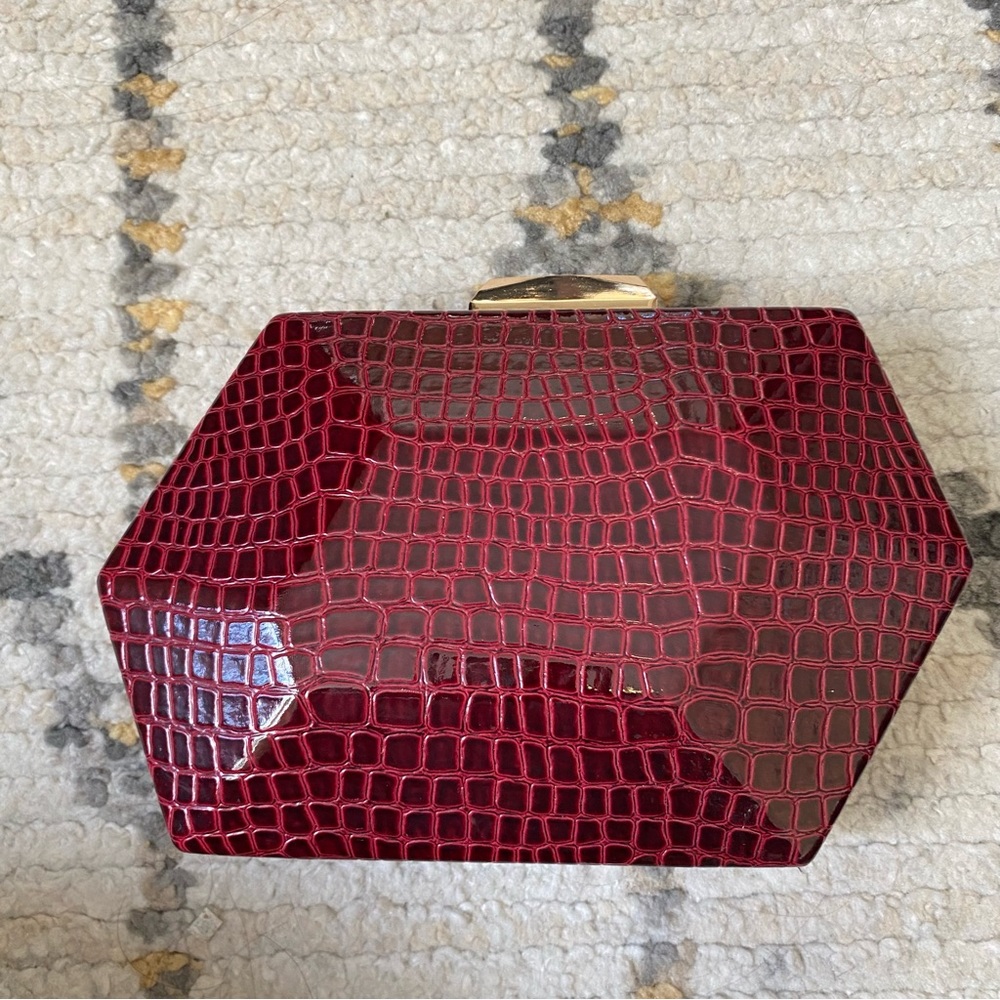 Burgundy Clutch - Snakeskin with gold chain strap